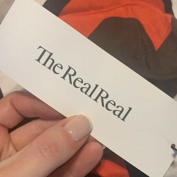 givenchy Authentic Red Brown Black White Geometric Square Silk Scarf - Picture 6 of 7